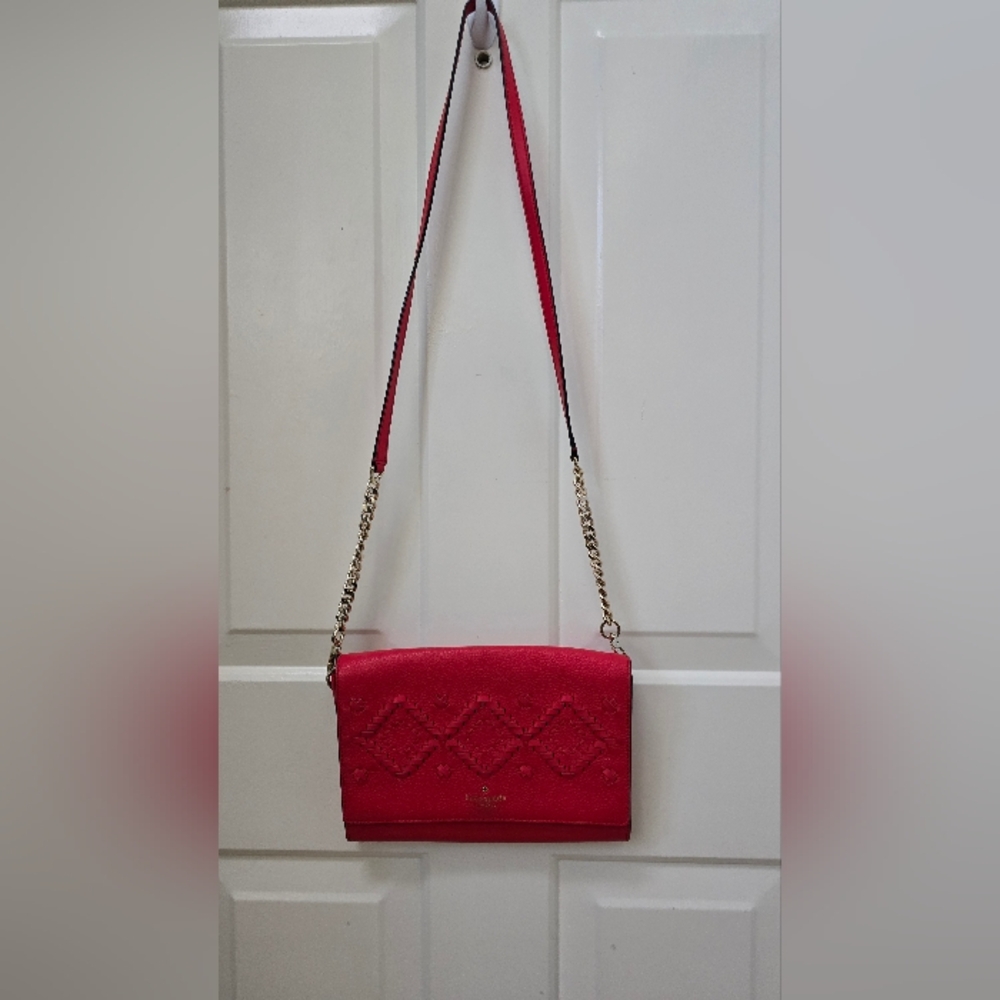 Kate Spade Flynn Red Leather Clutch Cross Body 10 x 7.5 x 1.25 - Picture 4 of 17